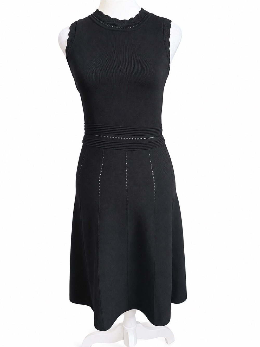 Nicole Miller New York Black Studded Knit A-Line Midi Dress Size XS